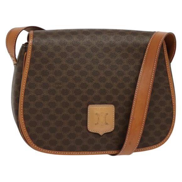 CELINE Macadam Canvas Shoulder Bag Pvc Leather Brown Gold - Picture 1 of 12